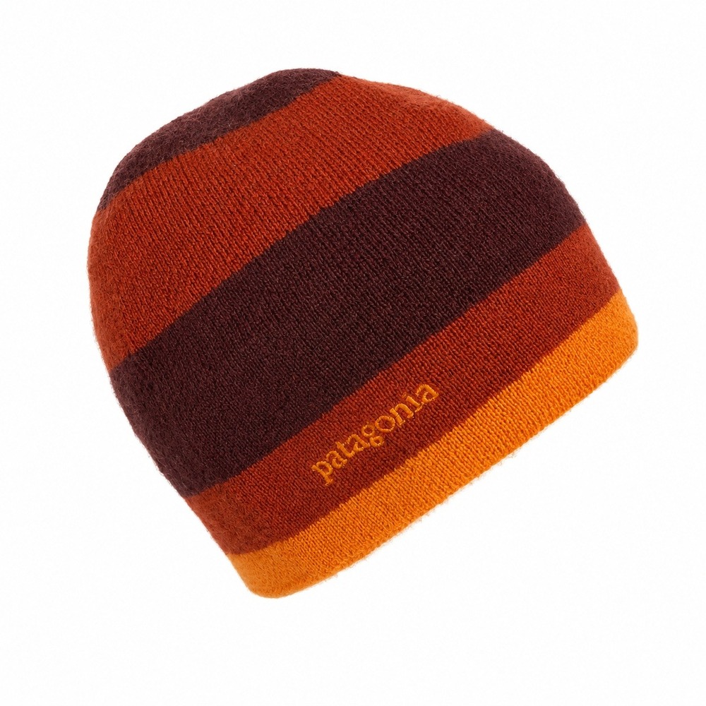 Vintage Patagonia Beanie Skull Cap Hat Striped Wool Blend Orange Brown Knit Hat